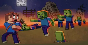 Menacing Minecraft Zombie Approaching In The Dark Wallpaper