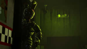 Menacing Springtrap Stance In Darkened Room Wallpaper