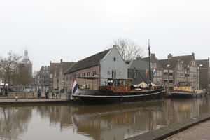 Meppel Canal Viewwith Historic Boats Wallpaper