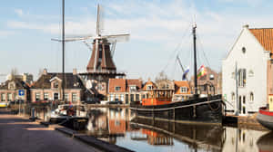 Meppel Windmill Canal Scene Wallpaper