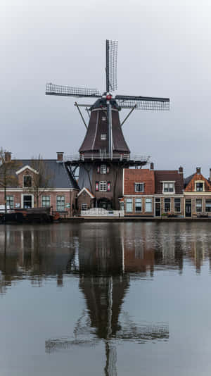 Meppel Windmill Reflection Waterfront Wallpaper