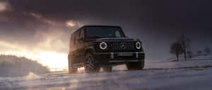 Mercedes G63 Winter Sunset Silhouette Wallpaper