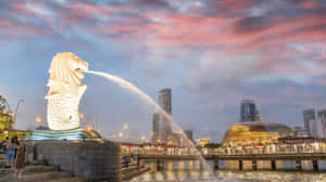 Merlion Park Singapore Dusk Wallpaper