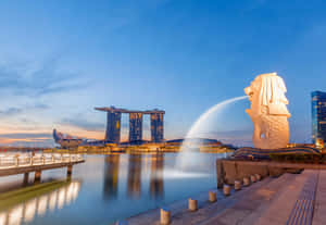 Merlion Park Singapore Dusk Wallpaper