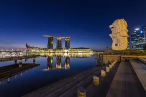 Merlion Park Singapore Dusk View Wallpaper