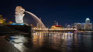 Merlion Park Singapore Night View Wallpaper