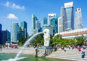 Merlion Park Singapore Skyline Wallpaper