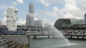 Merlion Park Singapore Skyline Wallpaper