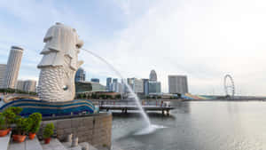 Merlion Park Singapore Skyline Wallpaper