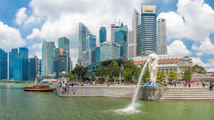 Merlion Park Singapore Skyline Wallpaper