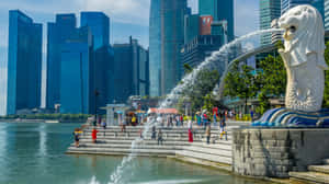 Merlion Park Singapore Skyline Wallpaper