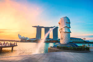 Merlion Park Singapore Sunset Wallpaper