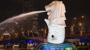 Merlion Statue Night Singapore Wallpaper