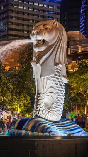 Merlion Statue Singapore Night Wallpaper