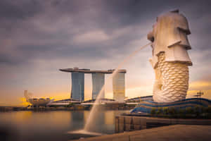 Merlion Statue Singapore Skyline Wallpaper