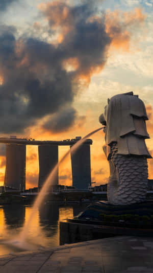 Merlion Statue Singapore Sunset Wallpaper