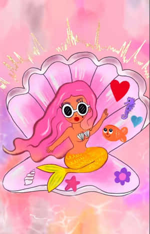 Mermaid Cartoonon Shell Backdrop Wallpaper