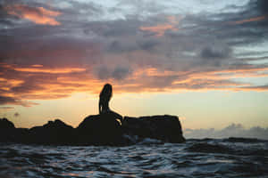 Mermaid Silhouette Sunset Rocks Wallpaper