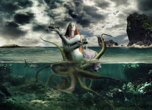 Mermaid With Tentacles In The Water Wallpaper