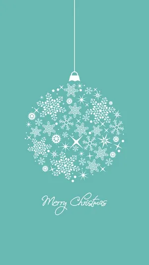Merry Christmas Ornament With Snowflakes On Turquoise Background Wallpaper