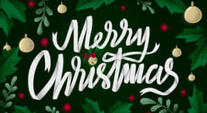 Merry Christmas With A Green Background Wallpaper