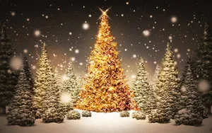Mesmerizing 3d Christmas Scene With Snowy Trees And Glowing Ornaments Wallpaper