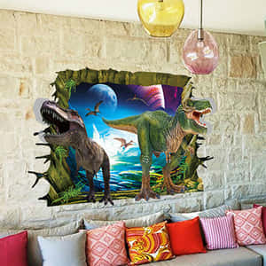 Mesmerizing 3d Dinosaur Roaring In A Lush Landscape Wallpaper