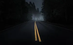 Mesmerizing Dark Road Through Twilight Forest Wallpaper