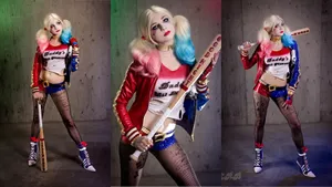 Mesmerizing Harley Quinn Cosplay In Action Wallpaper