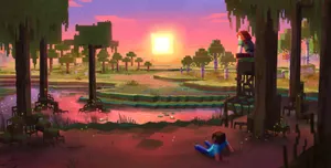 Mesmerizing Minecraft Landscape Fan Art Wallpaper