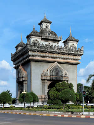 Mesmerizing View Of Patuxai, The War Monument In Vientiane, Laos Wallpaper