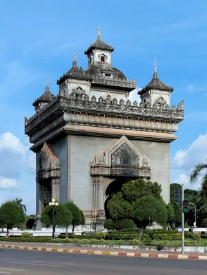 Mesmerizing View Of Patuxai, The War Monument In Vientiane, Laos Wallpaper