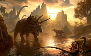 Mesozoic_ Era_ Sunset_ Scene Wallpaper