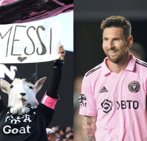 Messi Goat Fanand Player Split Image Wallpaper