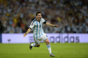 Messi In Triumph: The Epitome Of Soccer Majesty Wallpaper