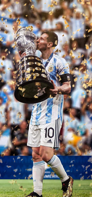 Messi Kissing Trophy Celebration2022 Wallpaper