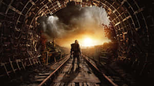 Metro Exodus Character Exploring Post Apocalyptic Landscape Wallpaper