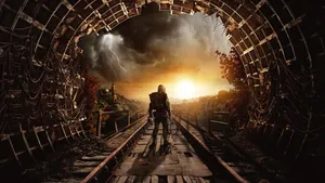 Metro Exodus Character Exploring Post Apocalyptic Landscape Wallpaper