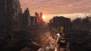 Metro Game Sunset Combat Scene Wallpaper