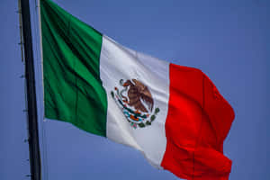 Mexican Flag Waving Against Blue Sky Wallpaper