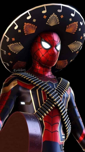 Mexican Man Parodying Spiderman With Traditional Hat Wallpaper