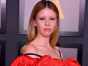 Mia Goth Red Dress Event Wallpaper