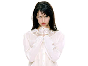 Mia Kirshner White Blouse Pose Wallpaper