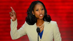 Mia Love Pointing Upward During Speech Wallpaper