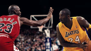 Michael Jordan And Kobe Bryant Together In A Legendary Moment Wallpaper