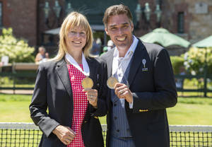 Michael Stich And Helena Sukova Proudly Displaying Their Medals. Wallpaper