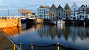 Middelburg Waterfront Dusk Reflection Wallpaper