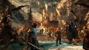 Middle Earth Shadow Of War Army Burning Fortress Wallpaper