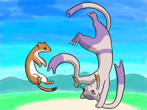 Mienshao And A Weasel Wallpaper