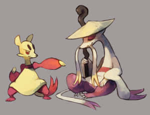 Mienshao And Mienfoo Gray Background Wallpaper